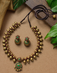 Padmasri — Antique Gold Red Green Floral Design Contemporary Style Handmade Terracotta Necklace Set
