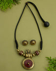 Trinetra — Trishul Design Antique Gold Brown Minimalistic Handmade Terracotta Necklace Set