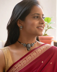 Mandala and Peacock Art work Silver Finish 100% Handmade Terracotta Choker Necklace Set