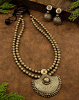 Chandramukhi — Designer Handmade Halfmoon Design Pendant Two Layered Antique Gold Color Terracotta Necklace Set