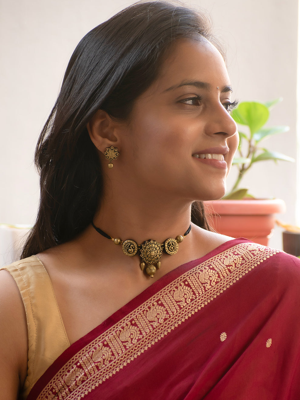 Mandala and Peacock Art work Antique Gold Finish 100% Handmade Terracotta Choker Necklace Set
