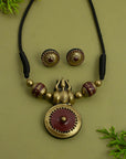 Trinetra — Trishul Design Antique Gold Brown Minimalistic Handmade Terracotta Necklace Set