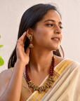 Devyani - Handcrafted Temple Two layer Terracotta Jewellery Set in Maroon & Antique Gold
