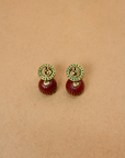 Roohani - Antique Gold and Maroon Peacock Design Handmade Terracotta Necklace Set