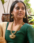 Chandramukhi — Designer Handmade Halfmoon Design Pendant Two Layered Antique Gold Color Terracotta Necklace Set