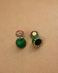Harshapushpa — Antique Gold Green and Pink Flower Design Handmade Terracotta Necklace Set