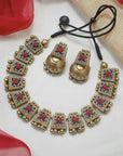 Rekhita — Designer Handmade Antique Gold Geometric Design Choker Handmade Terracotta Necklace Set