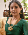 Chandramukhi — Designer Handmade Halfmoon Design Pendant Two Layered Antique Gold Color Terracotta Necklace Set