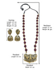 Rajyam Lakshmi — Designer Handmade Terracotta Maroon And Antique Gold Color Lakshmi Design Long Rudraskha Necklace Set
