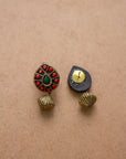 Chaturika — Red Green Square Design Handmade Terracotta Necklace Set