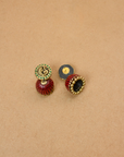 Roohani - Antique Gold and Maroon Peacock Design Handmade Terracotta Necklace Set