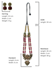 Roohani - Antique Gold and Maroon Peacock Design Handmade Terracotta Necklace Set