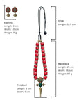 Chaturika — Red Green Square Design Handmade Terracotta Necklace Set