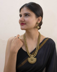Chandramukhi — Designer Handmade Halfmoon Design Pendant Two Layered Antique Gold Color Terracotta Necklace Set