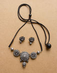 Mandala and Peacock Art work Silver Finish 100% Handmade Terracotta Choker Necklace Set