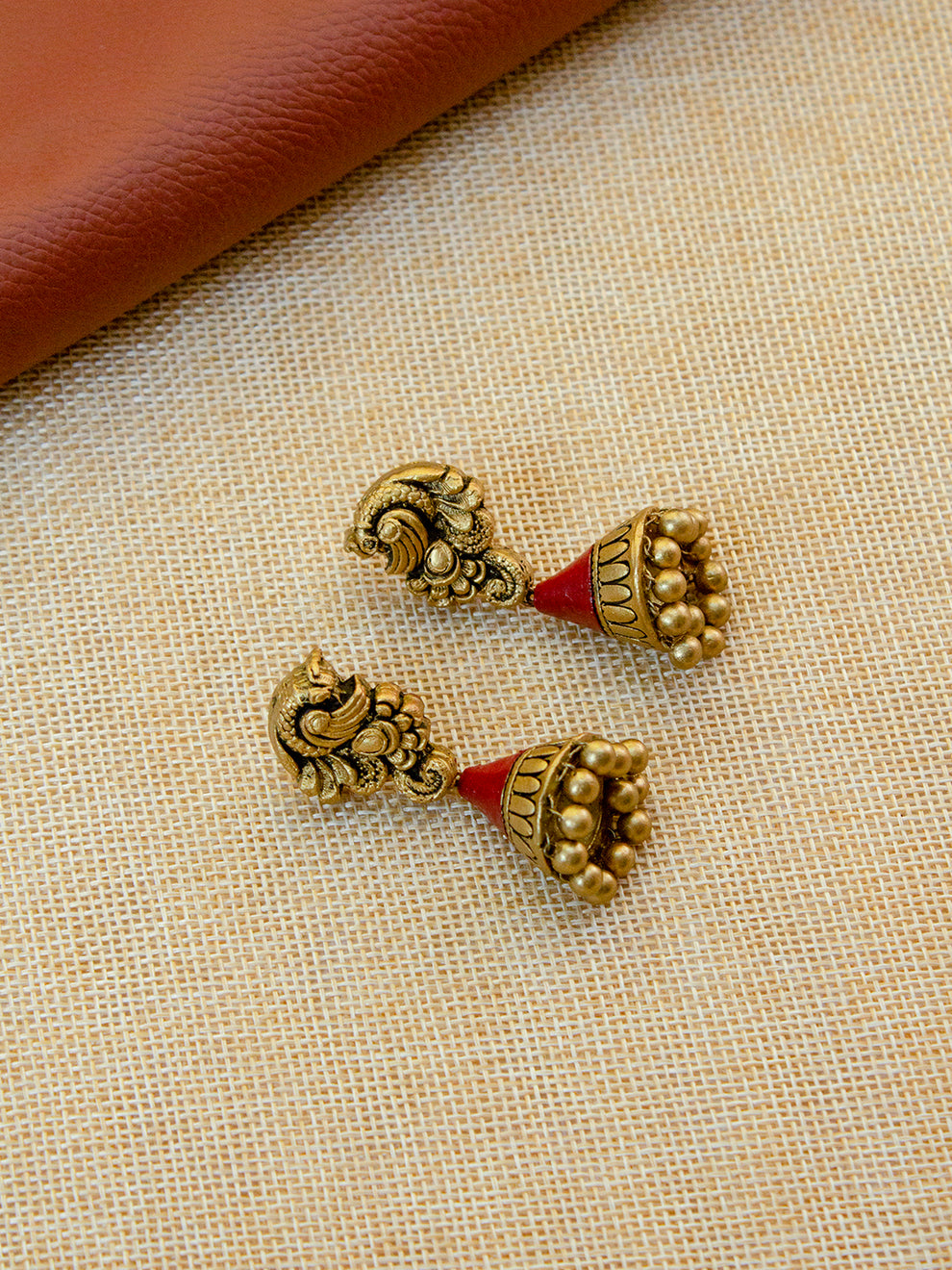 Devyani - Handcrafted Temple Two layer Terracotta Jewellery Set in Maroon &amp; Antique Gold
