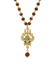 Divine Hindu Gold Plated OM Shiva Trishool Rudraksha Necklace – 54 Beads, Lab Certified