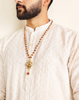 Divine Hindu Gold Plated OM Shiva Trishool Rudraksha Necklace – 54 Beads, Lab Certified