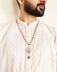 Divine Hindu Silver Plated OM Shiva Trishool Rudraksha Necklace – 54 Beads, Lab Certified