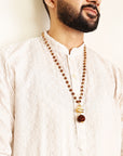 Divine Hindu Gold Plated Shiva Damroo Trishool Rudraksha Necklace – 54 Beads, Lab Certified