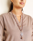 Divine Hindu Silver Plated OM Shiva Trishool Rudraksha Necklace – 54 Beads, Lab Certified