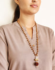 Divine Hindu Gold Plated Shiva Damroo Trishool Rudraksha Necklace – 54 Beads, Lab Certified