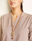 Divine Hindu Gold Plated OM Shiva Trishool Rudraksha Necklace – 54 Beads, Lab Certified