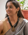 Shyamamayura — Antique Gold and Black Peacock Design Handmade Terracotta Necklace Set