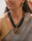 Shyamamayura — Antique Gold and Black Peacock Design Handmade Terracotta Necklace Set